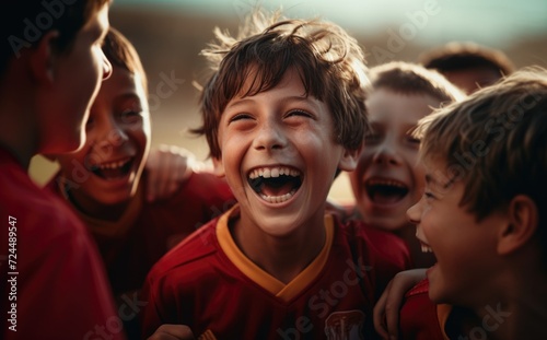 Exuberant Young Boy Enjoying Soccer Game with Friends.  