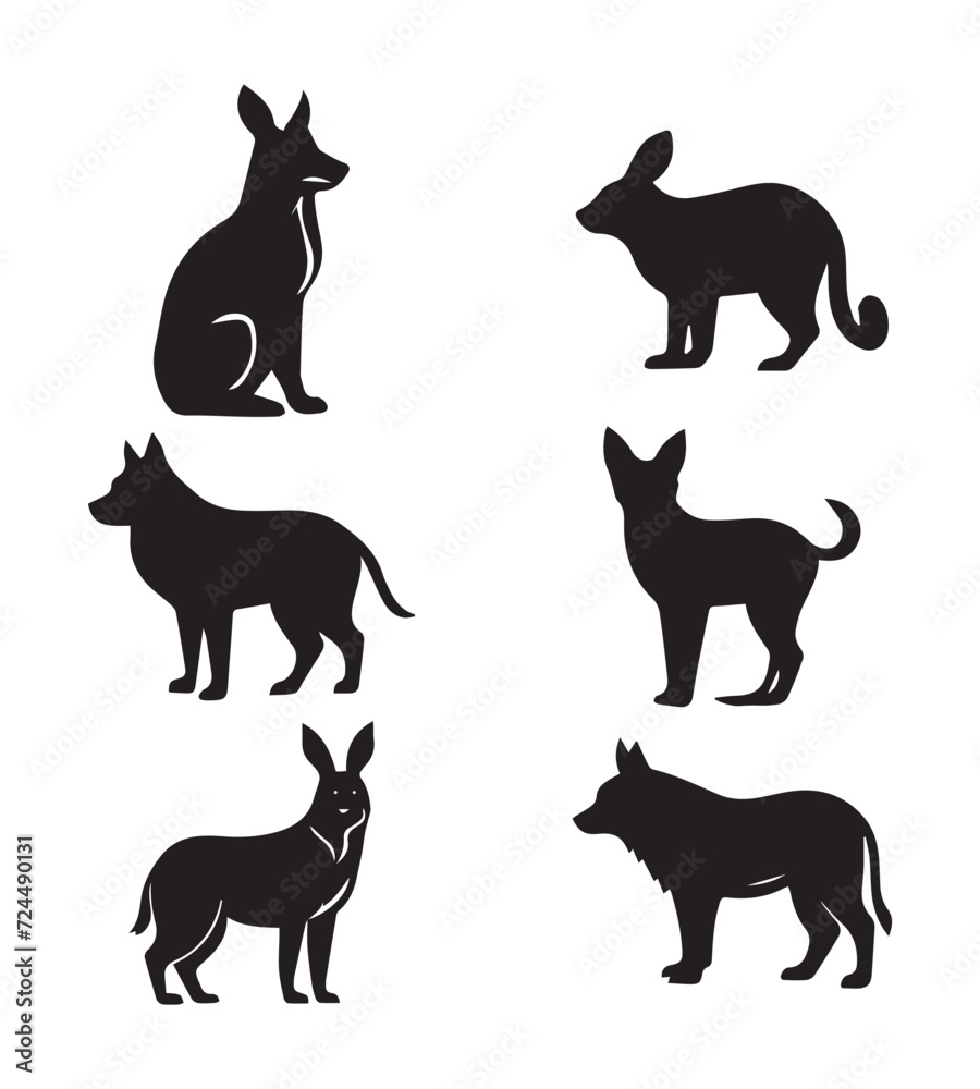 Set of animal cats silhouettes, dog, fox