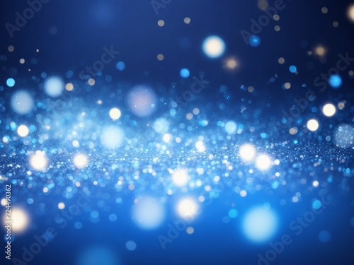 blue glow particle abstract bokeh background. Decoration bokeh glitters background, abstract shiny blue backdrop with circles, modern design overlay with sparkling glimmers.