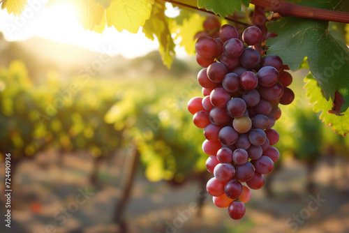 Sunset over vineyard grapes
