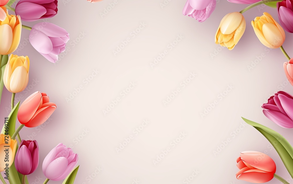 International Women's Day background with tulips and copy space