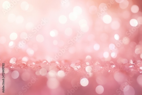 Abstract Banner Pink golden particles sparkling crystal balloons on pink bokeh background . Minimal love femininity concept. Valentine's Day or wedding party decoration backdrop wallpaper cope space