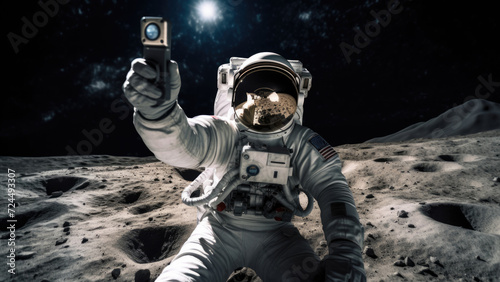 Moonwalker Memoir: A Selfie of an Astronaut on the Moon's Barren Landscape photo