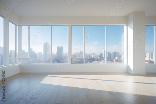 Heller  leerer Raum mit Skyline  Interior-Design  erstellt mit generativer KI