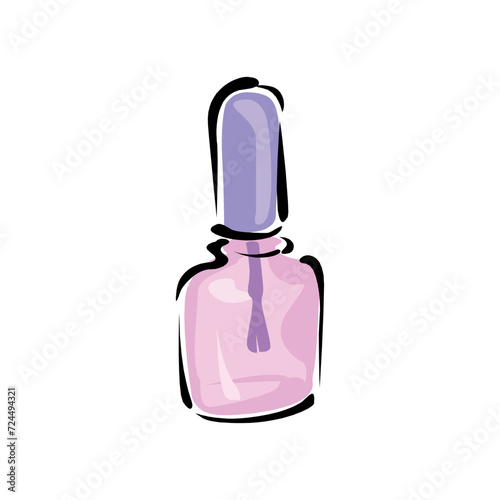 Red nail polish spilled from the bottle with brush on white background. Top view.3D vector illustration on a white background