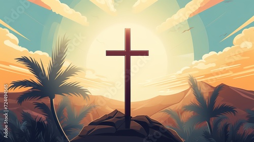 Cartoon illustration of Palm Sunday celebration，AI generated.