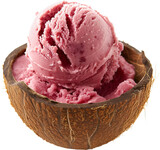 Ice cream in coconut cup isolated on transparent background. PNG