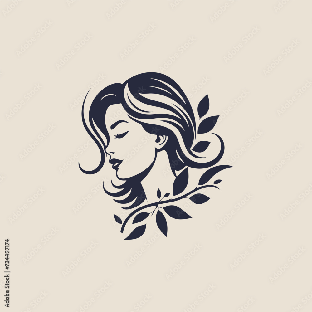 Beautiful women and leaves logo design vector template