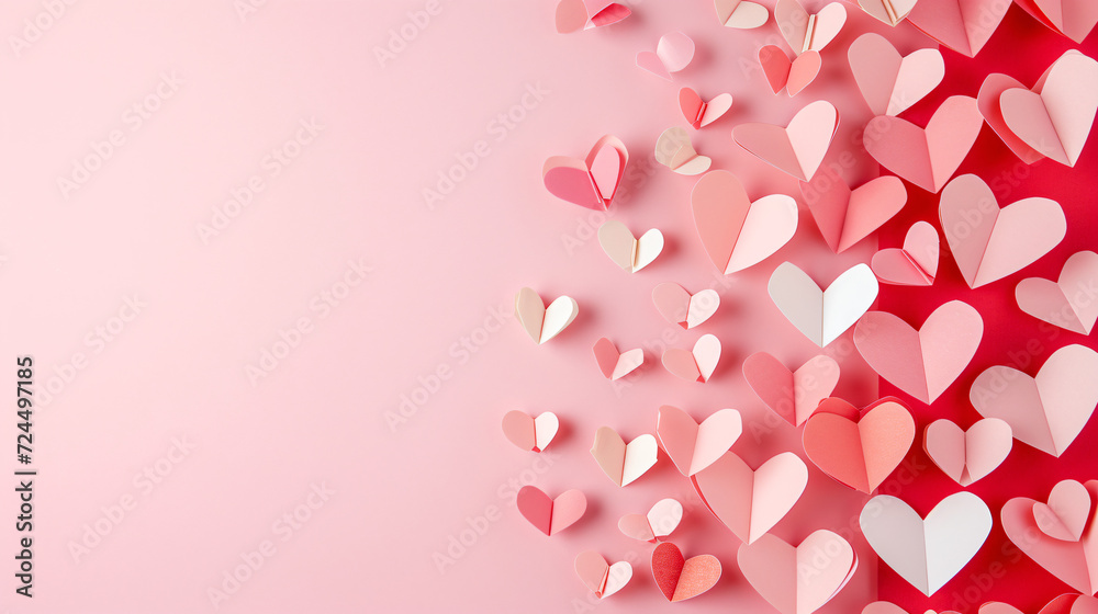 Paper hearts over the pink pastel background.