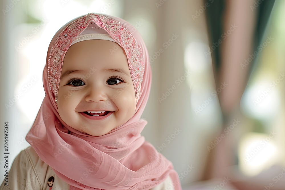cute baby girl smile using wearing hijab cute baby girl smile using wearing hijab