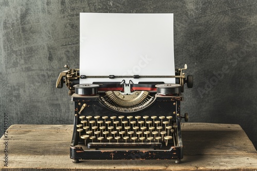 Generative AI, Vintage typewriter with old paper, blank paper mockup, retro machine technology, copy space