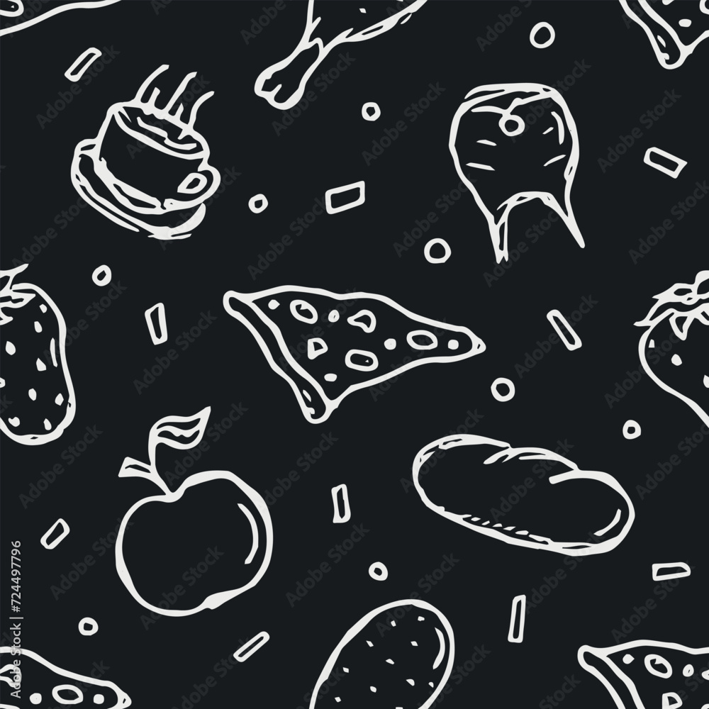 Seamless food pattern. Doodle food background Seamless food pattern. Doodle food background
