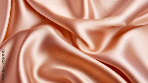 Luxury Light Brown Silk Fabric Texture. Satin Background. Elegantly Draped To Create Smooth Waves That Play With Light And Shadow