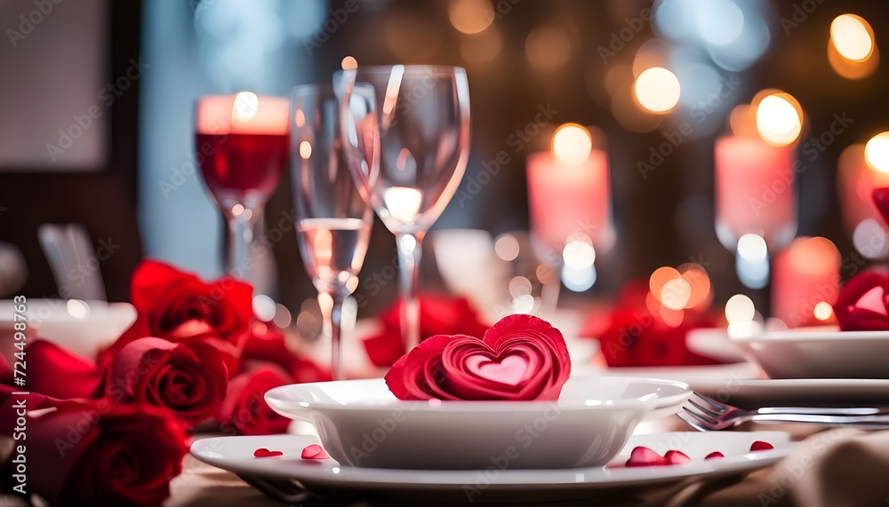 Romantic dinner table setting valentine	