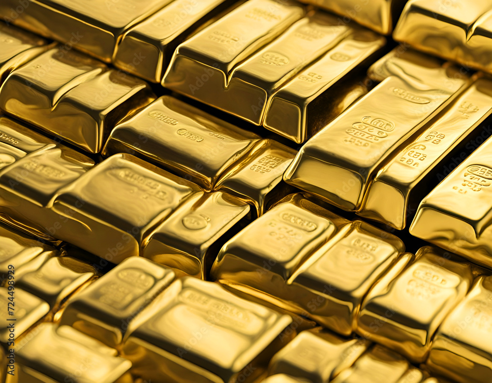 Stacked gold bars reserve in vault Stacked gold bars reserve in vault