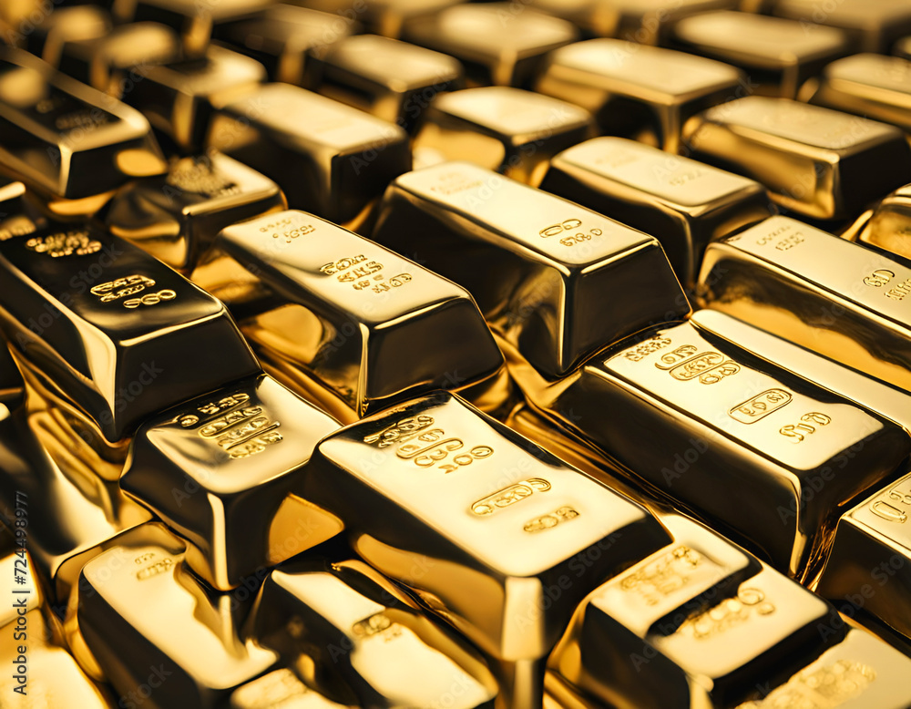 Stacked gold bars reserve in vault Stacked gold bars reserve in vault