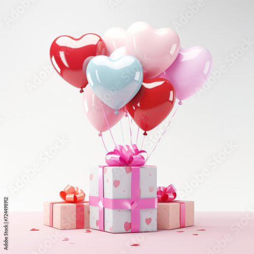 giftbox and heart balloons