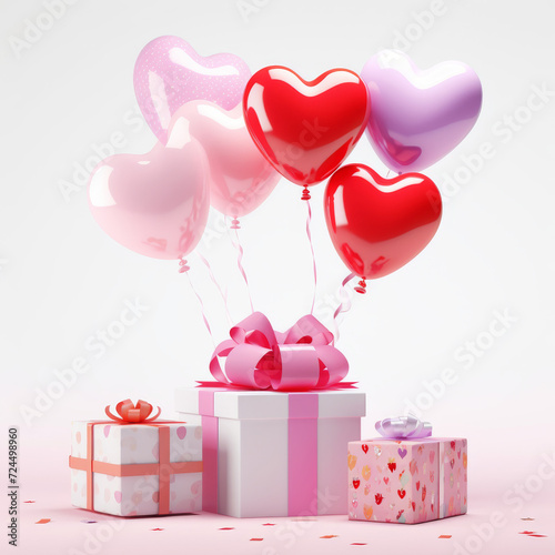 giftbox and heart balloons