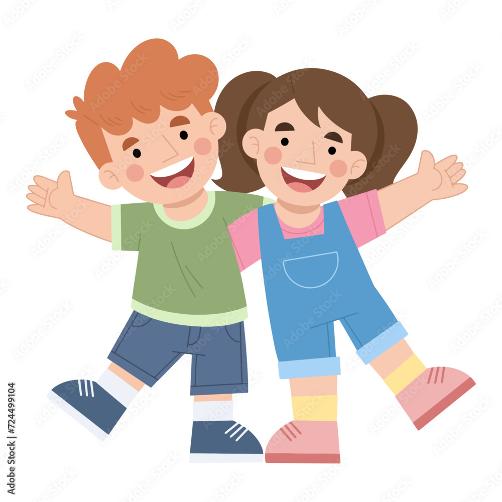 Vector illustration of cute girl and boy hugging