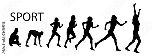 Running woman silhouette. hand drawing. Not AI  Vector illustration
