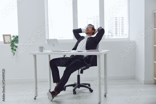 Man rest laptop office work business