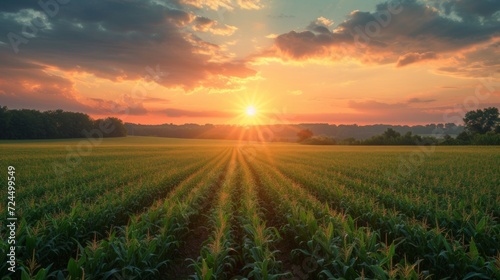 Vászonkép Beautiful corn field at sunrise