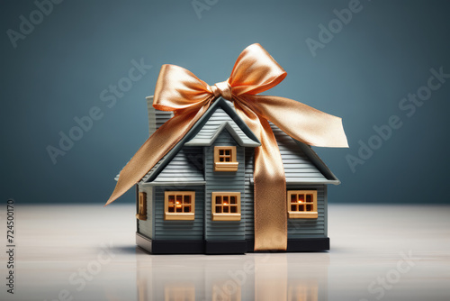 House as a gift tied with a ribbon with a bow