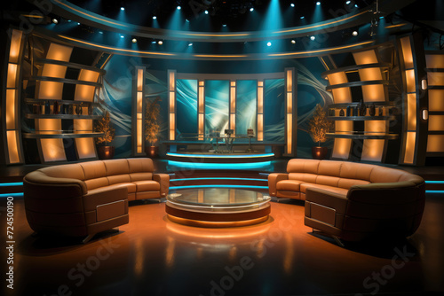 Empty TV studio talk show with sofa photo