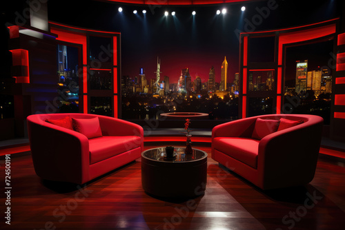 Empty TV studio talk show with sofa photo