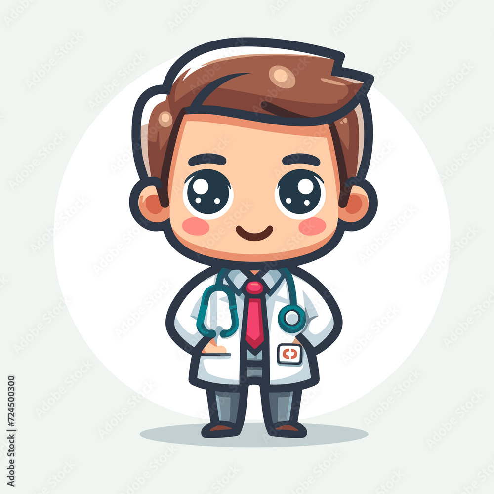 Cartoon character doctor, portrait icon, flat colors