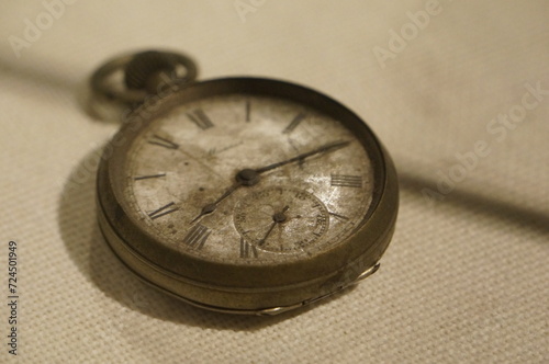 A pocket clock with the time of the atomic bomb is at Hiroshima Peace Memorial Museum, Japan.