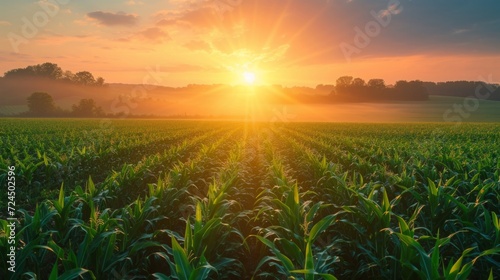 Beautiful corn field at sunrise © olegganko