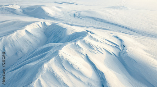 Snow-covered field. Aerial view winter landscape. White texture