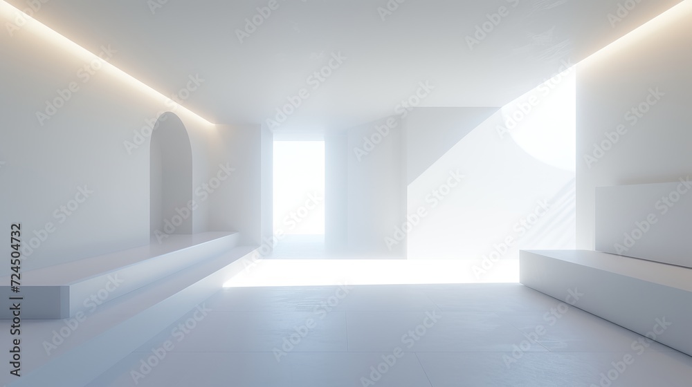 Spacious and bright modern white room with abstract architectural background and ample natural light Spacious and bright modern white room with abstract architectural background and ample natural light