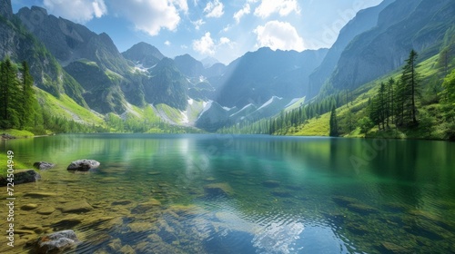 Beautiful photo of a mountain lake backgroud for background