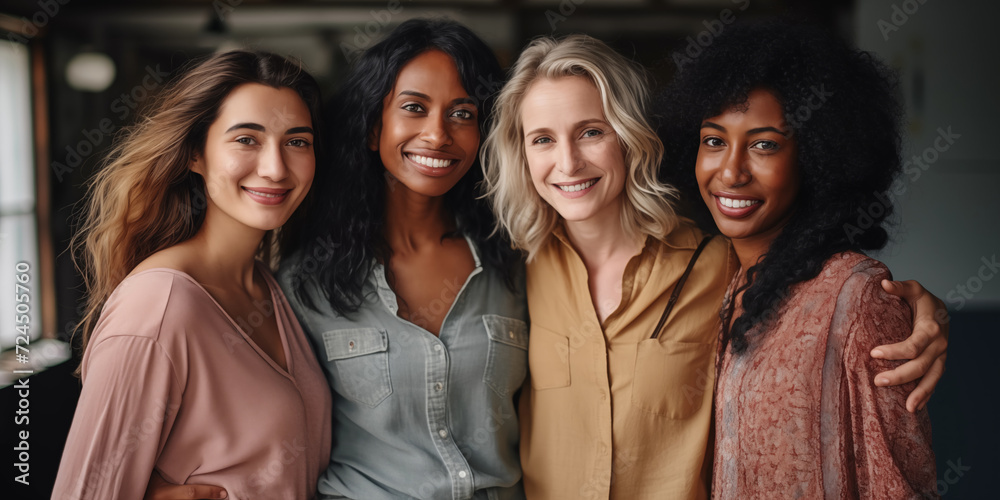 Obraz premium A group of beautiful smiling female friends.