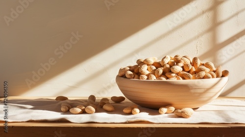 The natural texture of shelled peanuts captured in a homely bowl, offering a visual treat of simplicity
