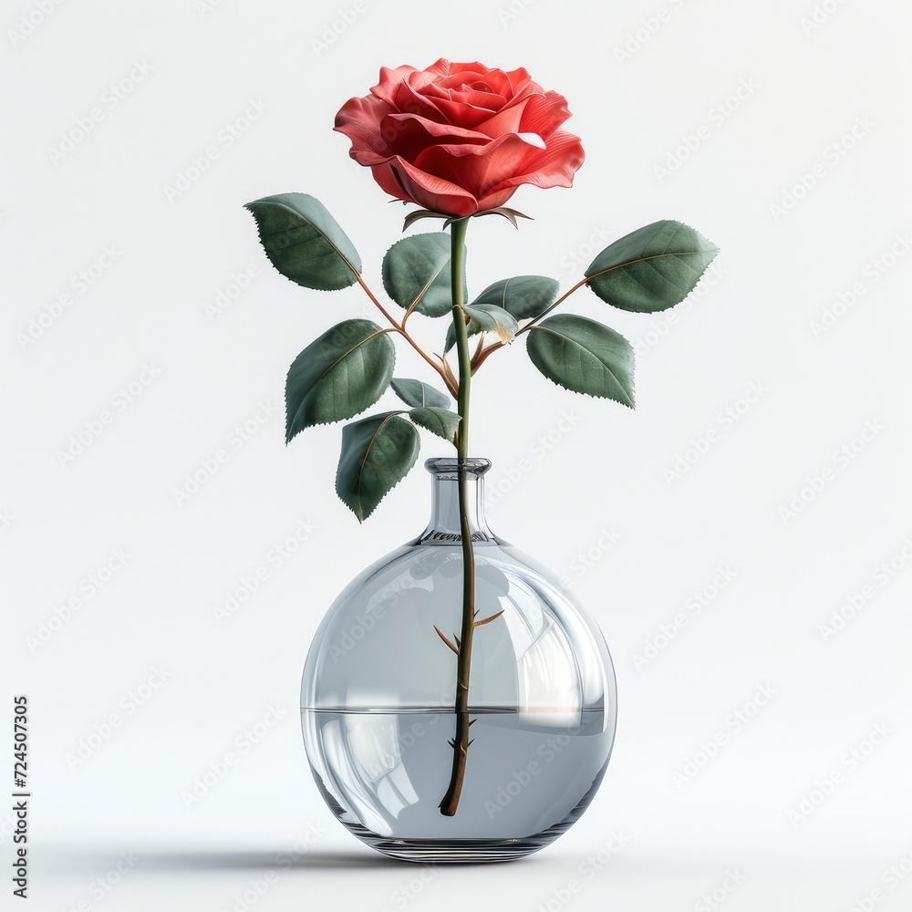 Fototapeta premium Empty Vase Near Red Rose On White Background, Illustrations Images