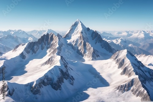 Snow-Covered Mountain Peaks  Drone photography showcasing snow-covered mountain peaks from an aerial view © Amlumoss