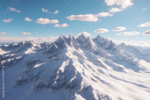 Snow-Covered Mountain Peaks  Drone photography showcasing snow-covered mountain peaks from an aerial view © Amlumoss