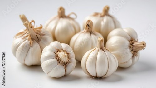 garlic on a white background in close up photo photo