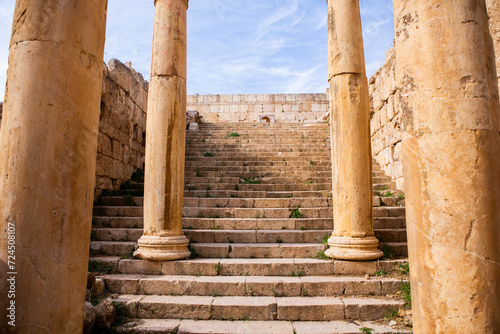 Roman ruins in the Jordanian city of Jerash. The ruins of the walled Greco-Roman settlement of Gerasa just outside the modern city. The Jerash Archaeological Museum. #724508107