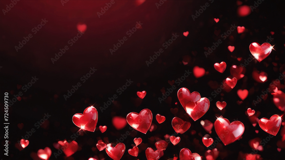 Heart background, Love hearts particles wallpaper, Wedding hearts particles background, Valentine's day wallpaper, Glowing hearts, and lens flare light, Black overlays background