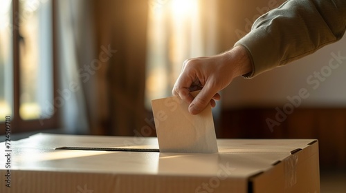 Election concept  hand putting ballot in voting box with copy space for text, political campaign © Ilja