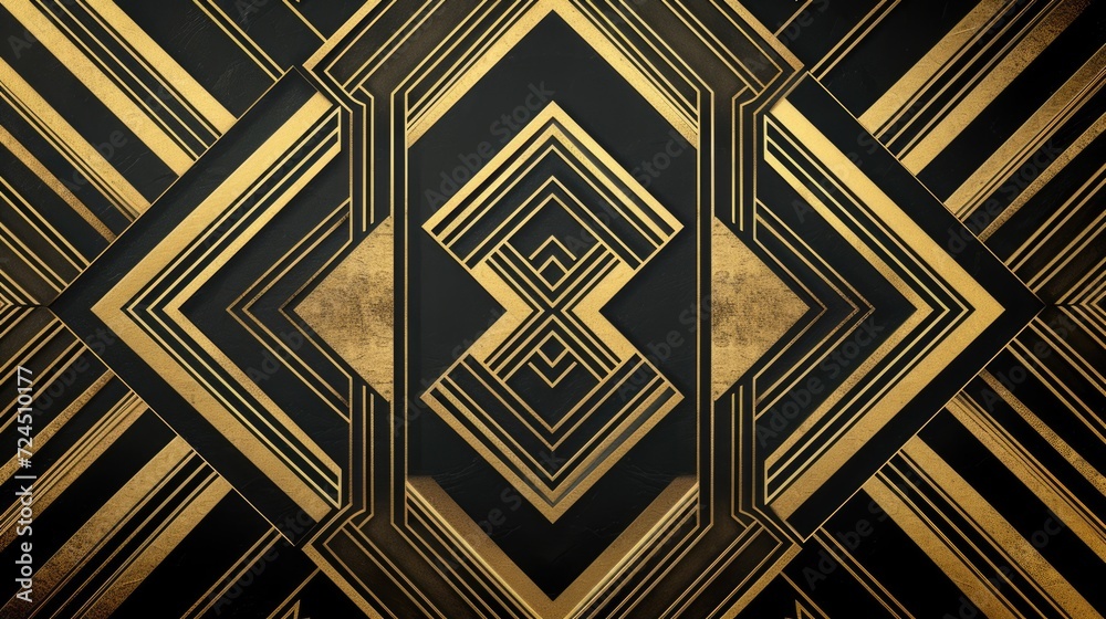Generative AI, Black and golden luxury 3D textured background in art deco style Generative AI, Black and golden luxury 3D textured background in art deco style