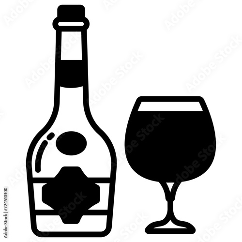 Brandy Glass and Bottle glyph and line vector illustration