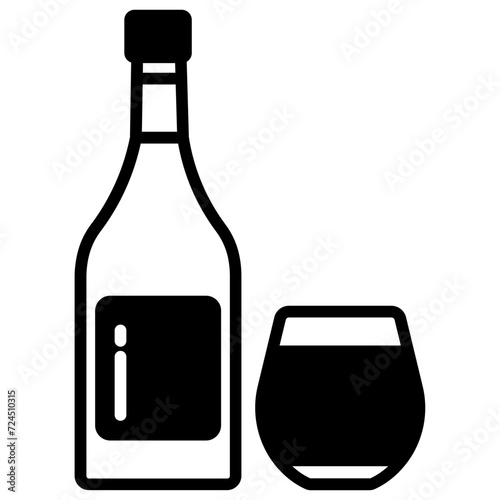 Brandy Glass and Bottle glyph and line vector illustration