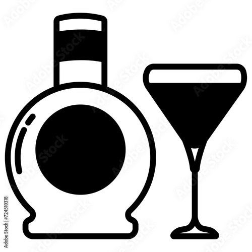 liqueur Glass and Bottle glyph and line vector illustration