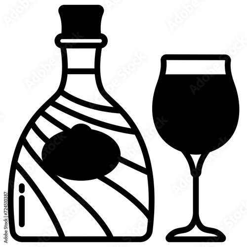 liqueur Glass and Bottle glyph and line vector illustration