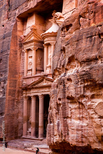 Beauty of rocks and ancient architecture in Petra, Jordan. Ancient temple in Petra, Jordan.